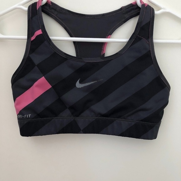 Nike Dri Fit Sports Bra- Grey and Pink Stripes - Picture 1 of 6